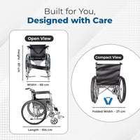 Hero Ecomed- Winn 202 C Manual Commode Wheelchair | Foldable Chrome Frame | Detachable Commode Bucket | Portable Wheelchair for Patients & Elderly | 100 kg Capacity