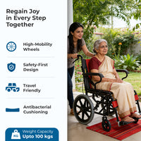 Hero Ecomed - Winn 201 T | Manual Wheelchair | Lightweight Foldable Attendant Mobility with Brakes & Compact Rear Wheels | Portable Transport Wheelchair for Elderly & Patients