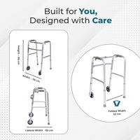 Hero Ecomed - Liberty 204 W | Foldable Walker  | Lightweight Adjustable Aluminum Reciprocal Walking Aid | Anti-Slip Rubber Legs | 100 kg Capacity | Mobility Support for Elderly & Injury Recovery