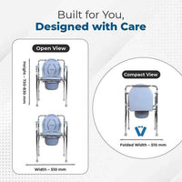 Hero Ecomed ReLive 205 C | Commode Chair | Chrome Plated Frame | Foldable | Height Adjustable | Removable Pot | Commode Chair For Patients & Elderly | Lightweight & Portable