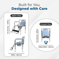 Hero Ecomed ReLive 208 C | Commode Chair with Footrest | Chrome Plated Frame | Foldable | Padded Seat | Height Adjustable | Removable Pot | For Patients & Elderly