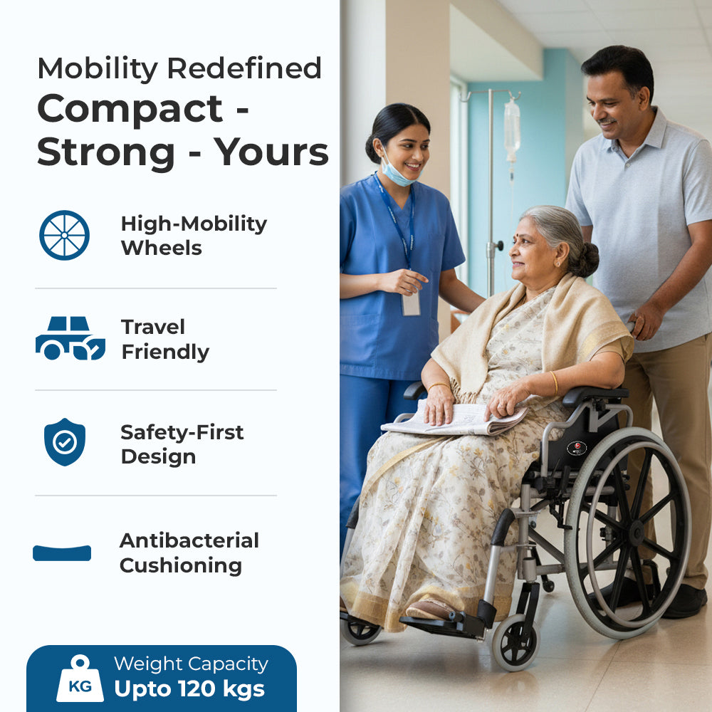 Hero Ecomed Winn 302 H | Heavy Duty Manual Wheelchair | Foldable Aluminium Frame | Anti-Tip | Flip-Up PU Armrest | Self-Propelled Wheelchair for Adults, Elderly & Patients | Capacity 120 kg