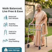 Hero Ecomed - Liberty 204 W | Foldable Walker  | Lightweight Adjustable Aluminum Reciprocal Walking Aid | Anti-Slip Rubber Legs | 100 kg Capacity | Mobility Support for Elderly & Injury Recovery