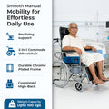 Hero Ecomed Winn 303 C | Manual Wheelchair with Propelling Ring | Chrome Plated MS Frame | High Back Foldable Wheelchair | Commode Provision | For Patients & Elderly | 100 kg Capacity