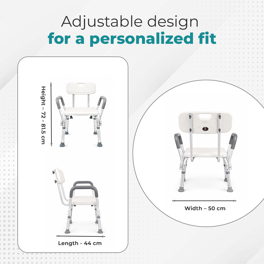 Hero Ecomed ReLive 102 Q | Aluminium Shower Chair with Backrest & Armrest | Adjustable Height Bathroom Chair | Non-Slip Bathing Chair for Adults & Recovery Patients | Capacity 100 kg
