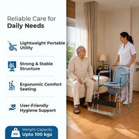 Hero Ecomed ReLive 208 C | Commode Chair with Footrest | Chrome Plated Frame | Foldable | Padded Seat | Height Adjustable | Removable Pot | For Patients & Elderly