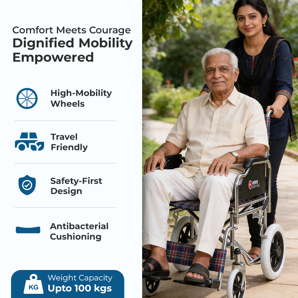 Hero Ecomed - MHL 1004-X Manual Wheelchair | Compact Foldable wheelchair | Antimicrobial Upholstery | Easy Portable Wheel chair for senior citizens & Patients | 100 kg Capacity
