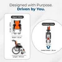 Winn 205 L | Lightweight Aluminium Manual Wheel chair | Foldable Frame | Attendant & Self-Propelled | Mesh Seat | Wheelchair for Adults, Elderly & Patients | Capacity 100 kg
