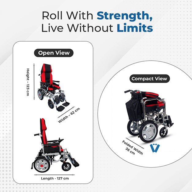 Hero Ecomed E-Winn 304 I Reclining Electric Wheelchair | Foldable Powered Wheelchair with Joystick Control | Oxford and mesh cloth upholstery | Mobility for Elderly & Disabled | 120 kg Capacity
