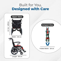 Hero Ecomed - Winn 201 T | Manual Wheelchair | Lightweight Foldable Attendant Mobility with Brakes & Compact Rear Wheels | Portable Transport Wheelchair for Elderly & Patients
