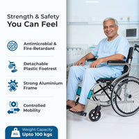 Hero Ecomed Winn 203 L | Lightweight Manual Aluminium Wheelchair | Foldable Frame | Flippable Backrest | Propelling Ring | Easy Portable Wheelchair For Patients & Elderly | 100 kg Capacity