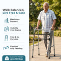 Hero Ecomed - Liberty 101 W | Foldable Walker | Heavy-Duty Double Bar Walking Aid | Anti-Slip Rubber | Mobility Support for Elderly & Injury Recovery | 100 kg Capacity