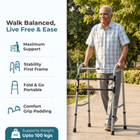 Hero Ecomed - Liberty 101 W | Foldable Walker | Heavy-Duty Double Bar Walking Aid | Anti-Slip Rubber | Mobility Support for Elderly & Injury Recovery | 100 kg Capacity