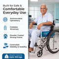 Hero Ecomed Winn 102 S | Manual Wheelchair | Powder Coated Frame | Foldable Backrest | Propelling Ring | Detachable Footrest | Easy Portable Wheelchair For Patients & Elderly | 100 kg Capacity