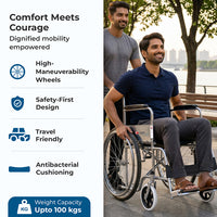 Hero Ecomed - Winn 201 S Manual Foldable Wheelchair | Height-Adjustable Chrome Frame | Propelling Ring | Portable Wheelchair Mobility Chair  for Elderly & Patients | 100 kg Capacity
