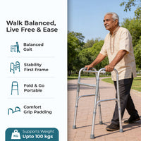 Hero Ecomed - Liberty 203 W | Foldable Walker | Lightweight Adjustable Aluminium Walking Aid with Anti-Slip Rubber Legs | Height Adjustable | Mobility Support for Elderly, Injury Recovery & Daily Walking Use