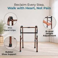Hero Ecomed Liberty 202 W | Aluminium Reciprocal Walking Aid | 8-Level Snap Button Height Adjustment | Lightweight Foldable Walker for Adults | Capacity 100 kg