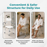 Hero Ecomed ReLive 102 Q | Aluminium Shower Chair with Backrest & Armrest | Adjustable Height Bathroom Chair | Non-Slip Bathing Chair for Adults & Recovery Patients | Capacity 100 kg