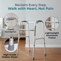 Hero Ecomed - Liberty 203 W | Foldable Walker | Lightweight Adjustable Aluminium Walking Aid with Anti-Slip Rubber Legs | Height Adjustable | Mobility Support for Elderly, Injury Recovery & Daily Walking Use