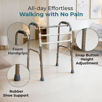 Hero Ecomed Liberty 205 W | Lightweight Stainless Steel Reciprocal Walking Aid | 6-Level Snap Button Height Adjustment | Foldable Walker for Adults | Capacity 100 kg