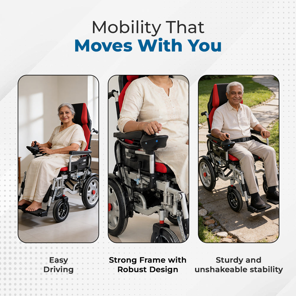 Hero Ecomed E-Winn 304 I Reclining Electric Wheelchair | Foldable Powered Wheelchair with Joystick Control | Oxford and mesh cloth upholstery | Mobility for Elderly & Disabled | 120 kg Capacity