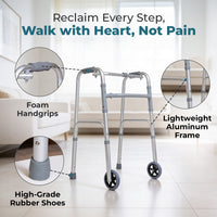 Hero Ecomed - Liberty 204 W | Foldable Walker  | Lightweight Adjustable Aluminum Reciprocal Walking Aid | Anti-Slip Rubber Legs | 100 kg Capacity | Mobility Support for Elderly & Injury Recovery