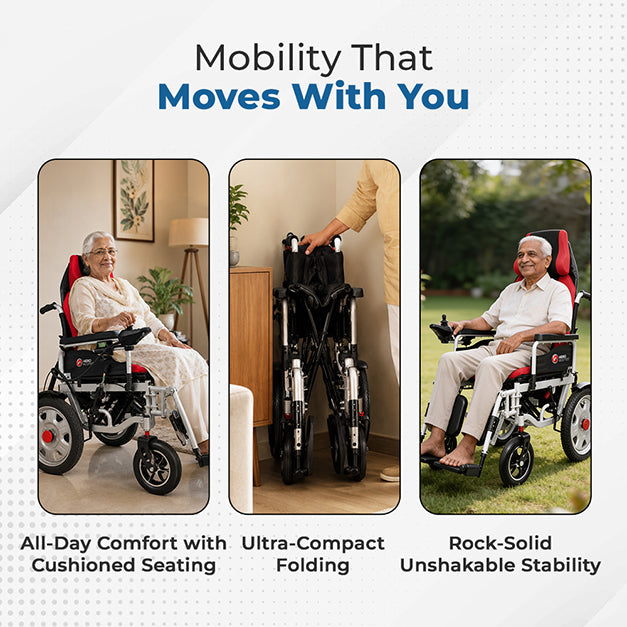 Hero Ecomed E-Winn 304 A | Electric Foldable Wheelchair | Dual Motor | 5-Speed Joystick Control | Motorized Wheelchair for Elderly &amp; Disabled | Capacity 120 kg