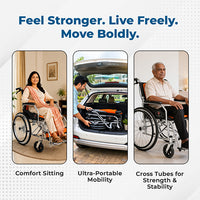 Winn 205 L | Lightweight Aluminium Manual Wheel chair | Foldable Frame | Attendant & Self-Propelled | Mesh Seat | Wheelchair for Adults, Elderly & Patients | Capacity 100 kg