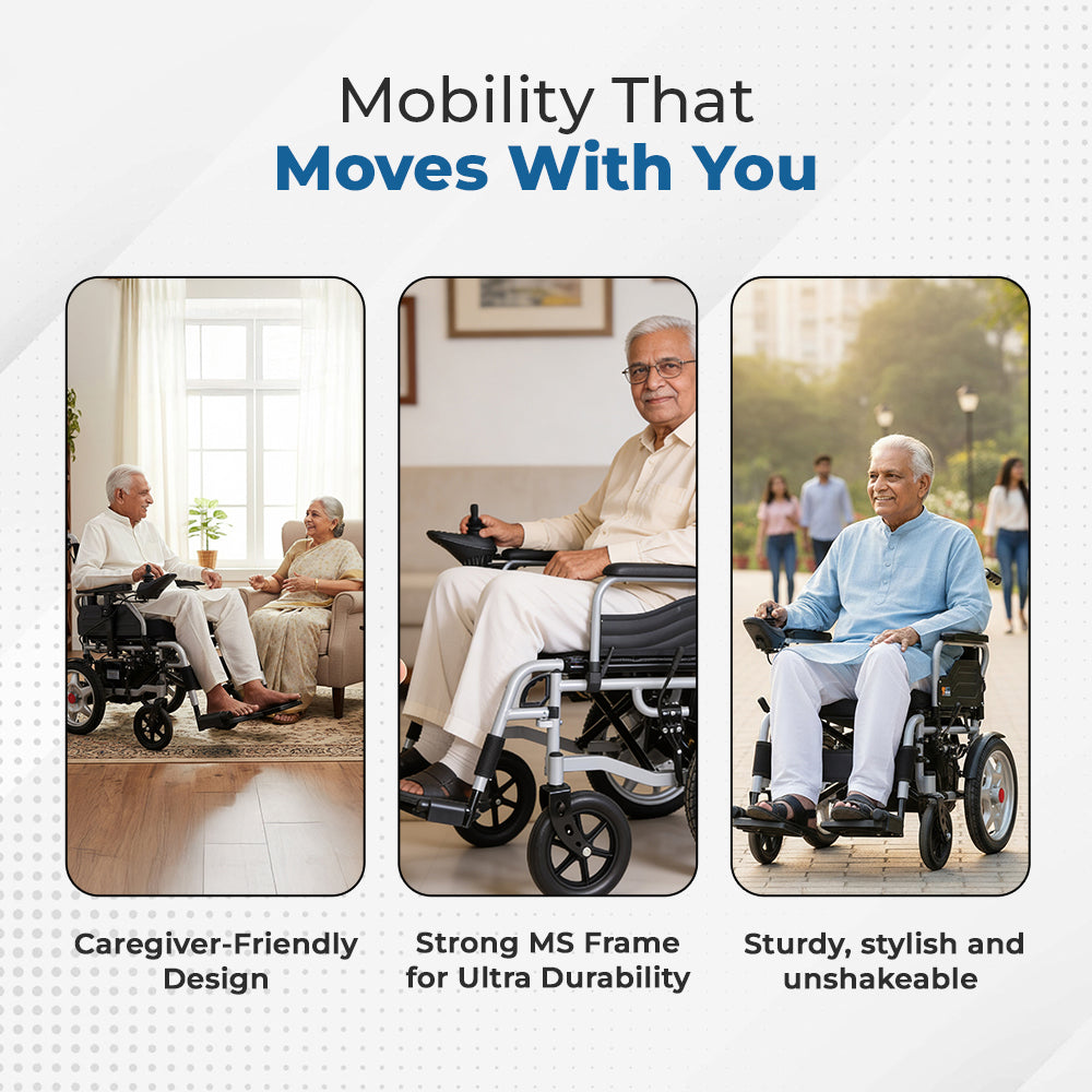 Hero Ecomed - E-Winn 201 I | Electric Foldable Wheelchair | Lithium Battery | Strong MS Frame | 5-Speed Joystick controls | Portable Motorized Wheelchair for Indoor & Outdoor Use | 100 kg Capacity
