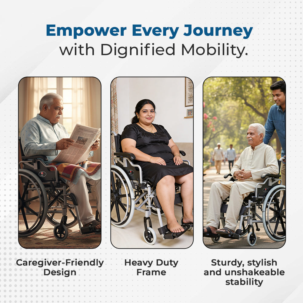 Hero Ecomed Winn 302 H | Heavy Duty Manual Wheelchair | Foldable Aluminium Frame | Anti-Tip | Flip-Up PU Armrest | Self-Propelled Wheelchair for Adults, Elderly & Patients | Capacity 120 kg