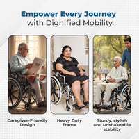 Hero Ecomed Winn 302 H | Heavy Duty Manual Wheelchair | Foldable Aluminium Frame | Anti-Tip | Flip-Up PU Armrest | Self-Propelled Wheelchair for Adults, Elderly & Patients | Capacity 120 kg