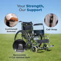 Hero Ecomed- Winn 202 C Manual Commode Wheelchair | Foldable Chrome Frame | Detachable Commode Bucket | Portable Wheelchair for Patients & Elderly | 100 kg Capacity
