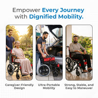 Hero Ecomed - Winn 201 T | Manual Wheelchair | Lightweight Foldable Attendant Mobility with Brakes & Compact Rear Wheels | Portable Transport Wheelchair for Elderly & Patients