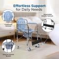 Hero Ecomed ReLive 209 C | Commode Chair with Footrest & Wheels | Chrome Plated Frame | Foldable | Padded Seat | Removable Pot | Mobile Commode Chair For Patients & Elderly