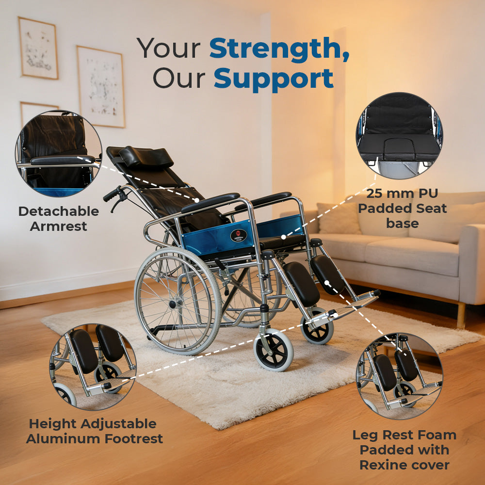 Hero Ecomed Winn 303 C | Manual Wheelchair with Propelling Ring | Chrome Plated MS Frame | High Back Foldable Wheelchair | Commode Provision | For Patients & Elderly | 100 kg Capacity