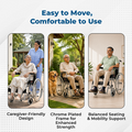 Hero Ecomed Winn 202 S | Manual Wheelchair | Chrome Plated Strong MS Frame | Foldable Wheelchair | Detachable Footrest | Wheelchair For Patients & Elderly | 100 kg Capacity