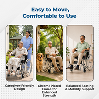 Hero Ecomed Winn 202 S | Manual Wheelchair | Chrome Plated Strong MS Frame | Foldable Wheelchair | Detachable Footrest | Wheelchair For Patients & Elderly | 100 kg Capacity