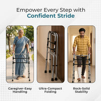 Hero Ecomed - Liberty 101 W | Foldable Walker | Heavy-Duty Double Bar Walking Aid | Anti-Slip Rubber | Mobility Support for Elderly & Injury Recovery | 100 kg Capacity