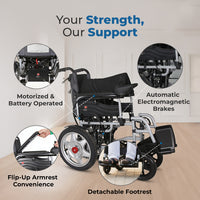 Hero Ecomed - E-Winn 201 I | Electric Foldable Wheelchair | Lithium Battery | Strong MS Frame | 5-Speed Joystick controls | Portable Motorized Wheelchair for Indoor & Outdoor Use | 100 kg Capacity