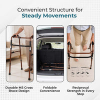 Hero Ecomed Liberty 202 W | Aluminium Reciprocal Walking Aid | 8-Level Snap Button Height Adjustment | Lightweight Foldable Walker for Adults | Capacity 100 kg