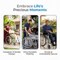 Hero Ecomed - Winn 201 S Manual Foldable Wheelchair | Height-Adjustable Chrome Frame | Propelling Ring | Portable Wheelchair Mobility Chair  for Elderly & Patients | 100 kg Capacity