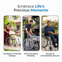 Hero Ecomed - Winn 201 S Manual Foldable Wheelchair | Height-Adjustable Chrome Frame | Propelling Ring | Portable Wheelchair Mobility Chair  for Elderly & Patients | 100 kg Capacity