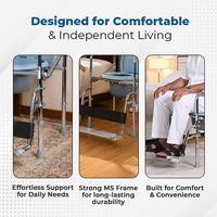Hero Ecomed ReLive 208 C | Commode Chair with Footrest | Chrome Plated Frame | Foldable | Padded Seat | Height Adjustable | Removable Pot | For Patients & Elderly