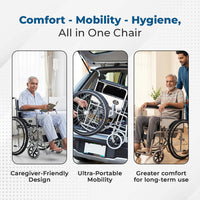Hero Ecomed- Winn 202 C Manual Commode Wheelchair | Foldable Chrome Frame | Detachable Commode Bucket | Portable Wheelchair for Patients & Elderly | 100 kg Capacity