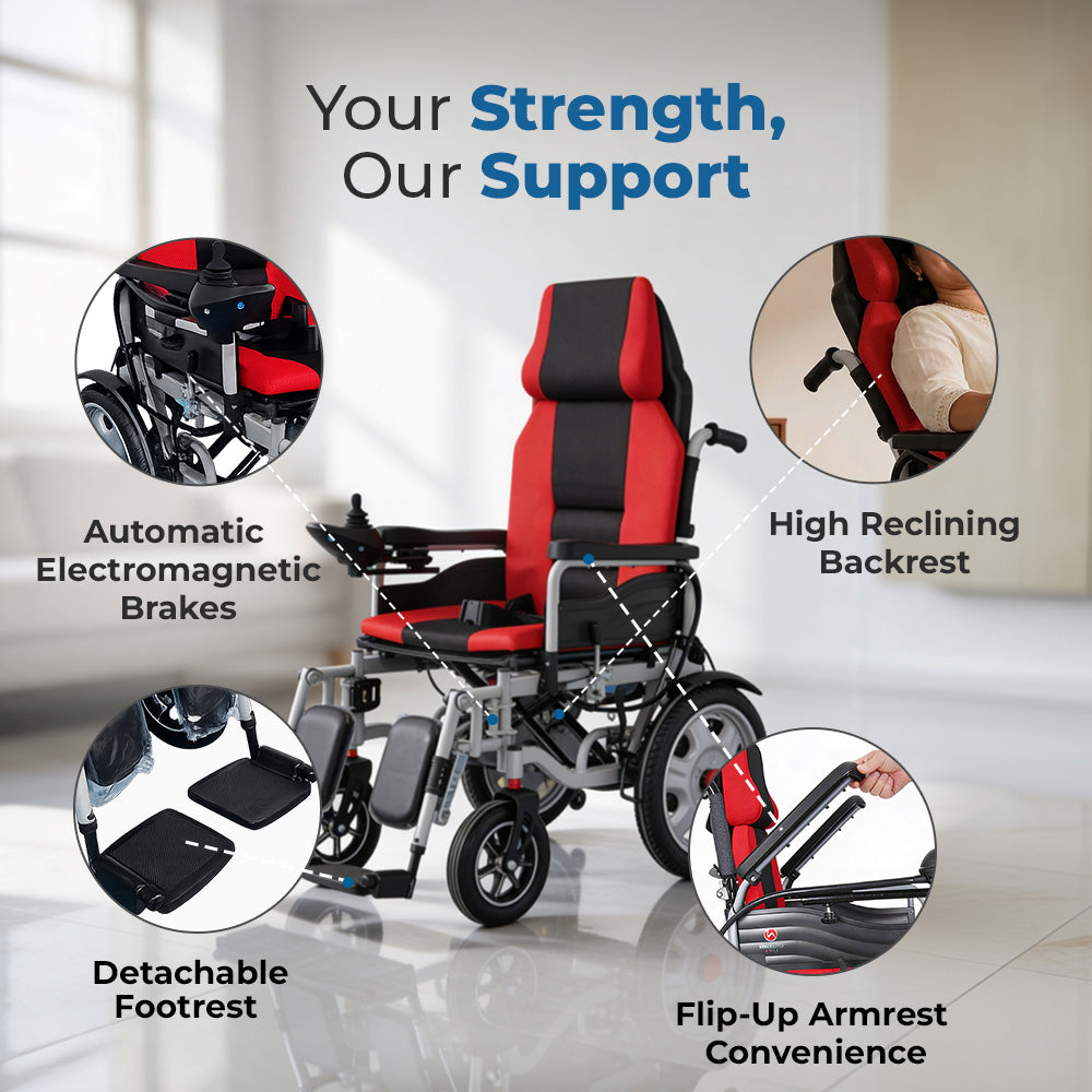 Hero Ecomed E-Winn 304 I Reclining Electric Wheelchair | Foldable Powered Wheelchair with Joystick Control | Oxford and mesh cloth upholstery | Mobility for Elderly & Disabled | 120 kg Capacity