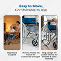 Hero Ecomed Winn 303 C | Manual Wheelchair with Propelling Ring | Chrome Plated MS Frame | High Back Foldable Wheelchair | Commode Provision | For Patients & Elderly | 100 kg Capacity
