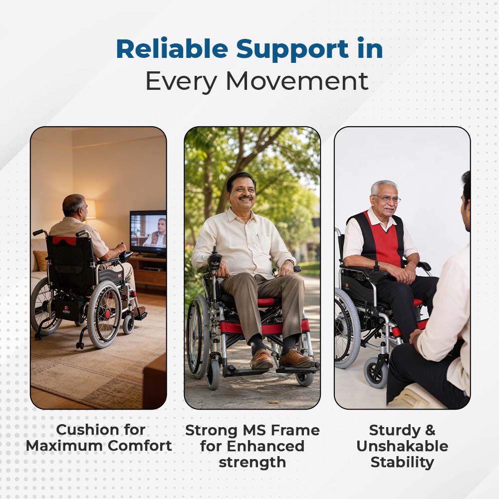 Hero Ecomed E-Winn 202 I | Electric Wheelchair | Strong MS Frame | LFP Lithium Battery | Flippable Armrest | 5-Speed Controller | Electric Wheelchair For Patients & Elderly | 110 kg capacity