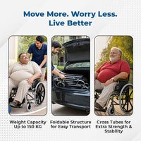 Hero Ecomed - Winn 301 H Manual Wheelchair | Heavy-Duty Foldable Mobility Chair with Antimicrobial & Fire-retardant Upholstery | 120 kg Capacity | Self Use & Attendant Use Wheelchair