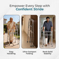 Hero Ecomed - Liberty 203 W | Foldable Walker | Lightweight Adjustable Aluminium Walking Aid with Anti-Slip Rubber Legs | Height Adjustable | Mobility Support for Elderly, Injury Recovery & Daily Walking Use