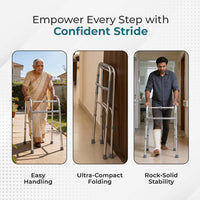 Hero Ecomed - Liberty 203 W | Foldable Walker | Lightweight Adjustable Aluminium Walking Aid with Anti-Slip Rubber Legs | Height Adjustable | Mobility Support for Elderly, Injury Recovery & Daily Walking Use